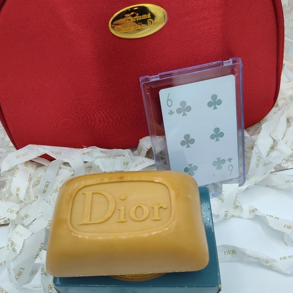 Vintage Red Dior Gift Set Vanity Makeup Bag Diorella Soap Limited Edition Card